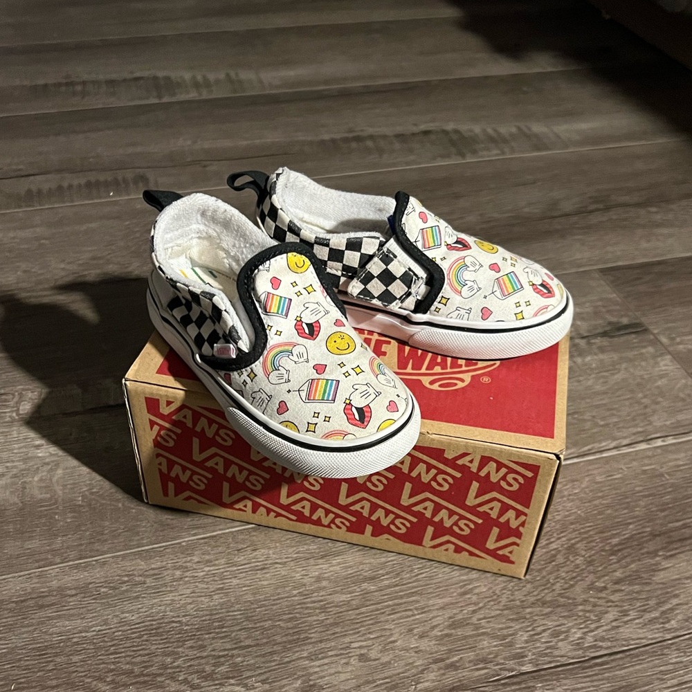 Black and White and Emoji Flour Shop Toddler Vans Sz 9